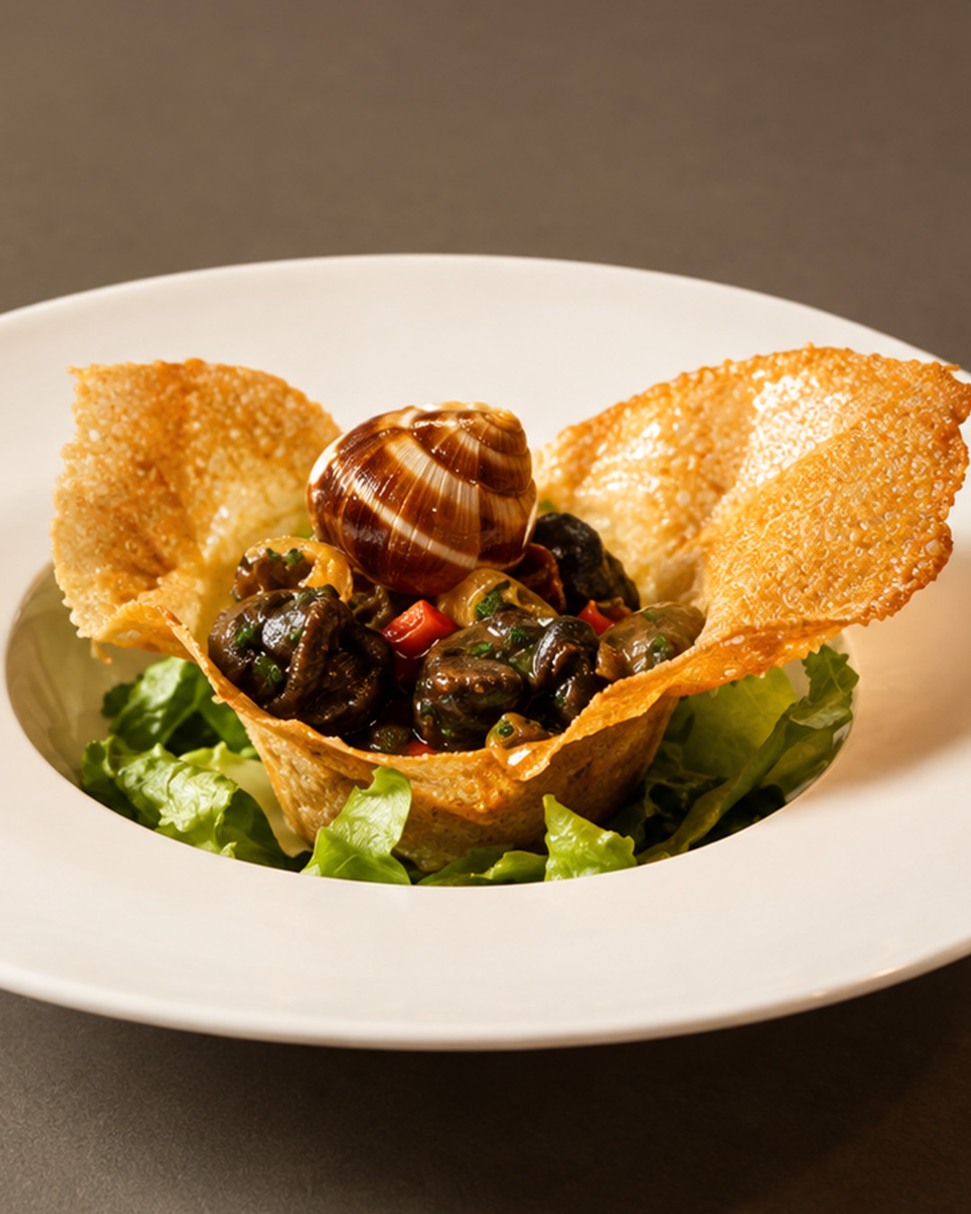 L’Atypic で提供するエスカルゴ料理